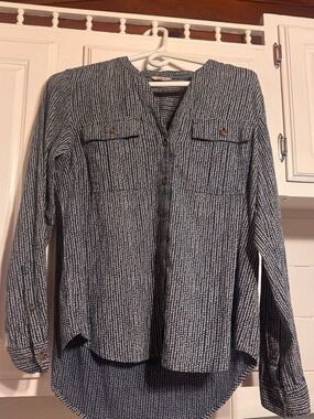 L.L. Bean Navy and White Patterned Button-Up Shirt